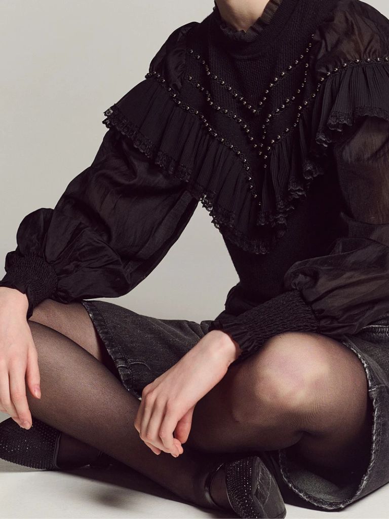 BSB_ 054_260020_80-2 Πουλόβερ Με Τούλινα Μανίκια Και Χάντρες - Image 3