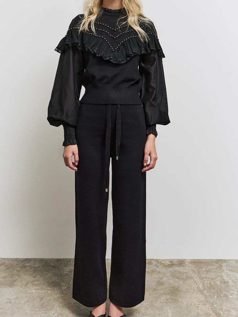 BSB_ 054_260020_80 Πουλόβερ Με Τούλινα Μανίκια Και Χάντρες - Image 1