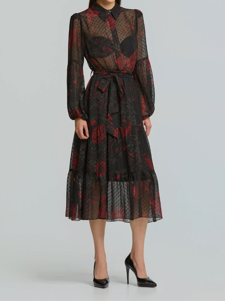 LYNNE_154_511071_37 Σεμιζιέ Εμπριμέ Φόρεμα με όψη μουσελίνας - Image 1