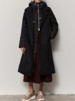 Μακρύ Ρuffer Μπουφάν Με Συνδυασμό Υφάσματος