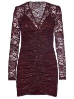 Μίνι Μακρυμάνικο Δαντελωτό Φόρεμα Με Παγιέτες - Image 4