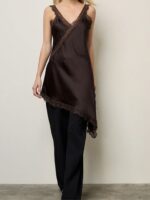 Μίνι Σατέν Ασύμμετρο Φόρεμα Με Δαντέλα - Image 2