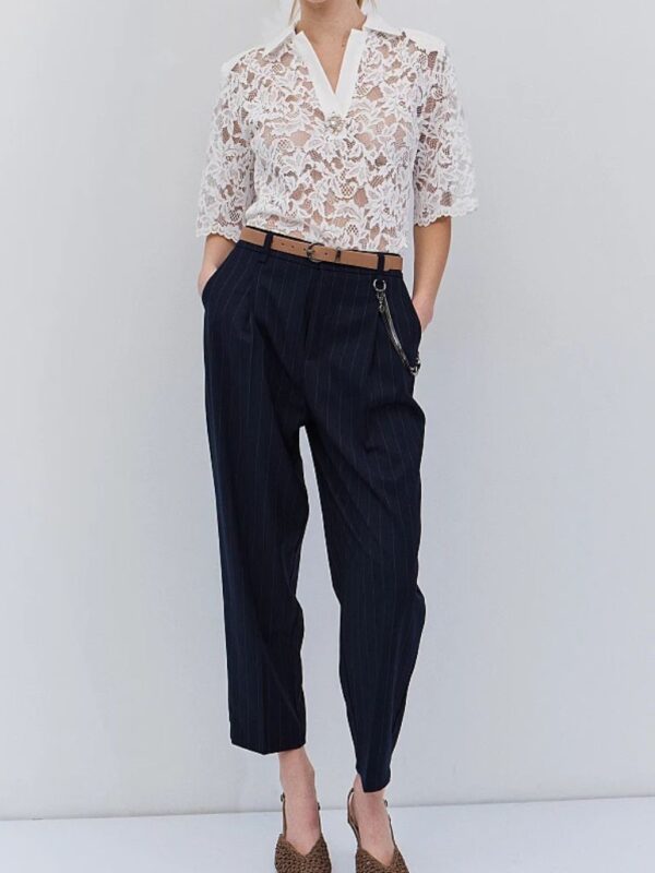 Ριγέ Παντελόνι Με Ζώνη Και Αλυσίδα