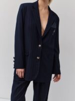 Ριγέ Σακάκι Με Καρφίτσα Κόσμημα