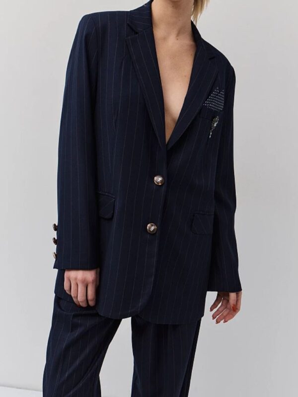Ριγέ Σακάκι Με Καρφίτσα Κόσμημα
