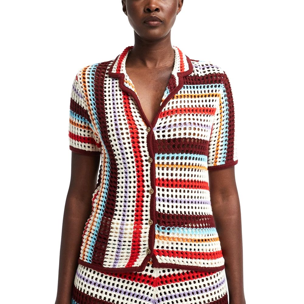 31001110-burgundy_topshop_women_shirt_burgubdy_1 TSGERDI KNITTED CROCHET STRIPED TOP WOMEN TOPSHOP - Image 1