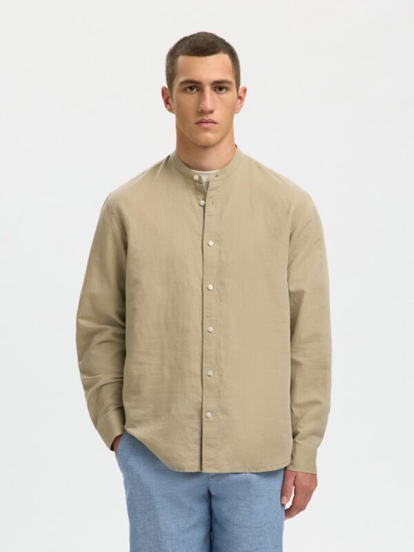 SELECTED MEN Slhregclay Linenblend ls Shirt Band